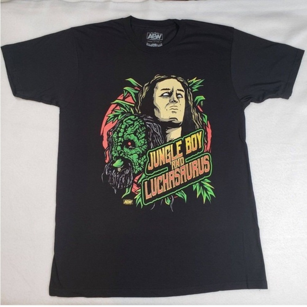 AEW Jungle Boy and Luchasaurus T-Shirt Mens Large Black Graphic Tee Wrestling